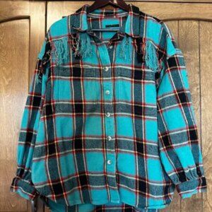 MOTHER The Fringe Benefits Plaid Shirt Size Large